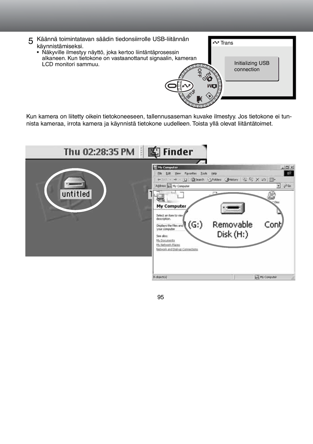 Minolta Dimage S 304 instruction manual Trans Initializing USB connection 