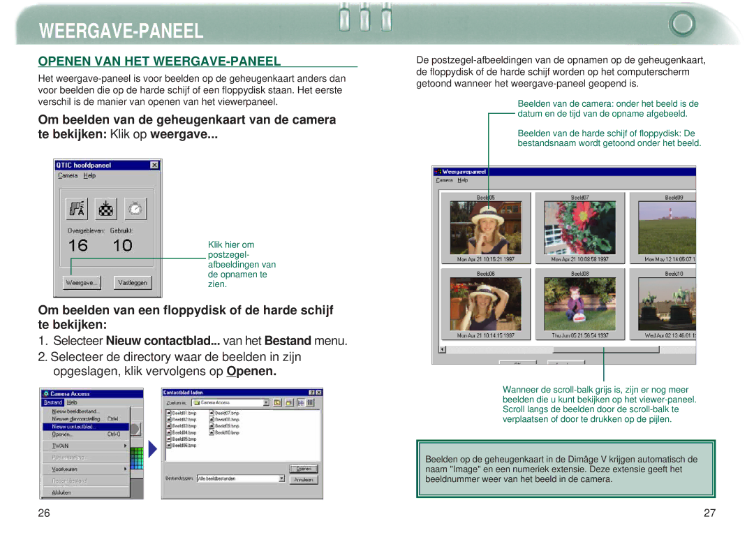 Minolta Dimage V manual Openen VAN HET WEERGAVE-PANEEL 