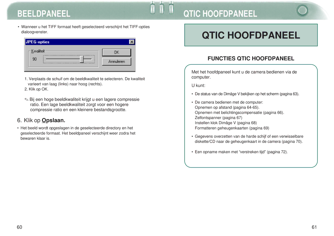 Minolta Dimage V manual Qtic Hoofdpaneel, Klik op Opslaan 