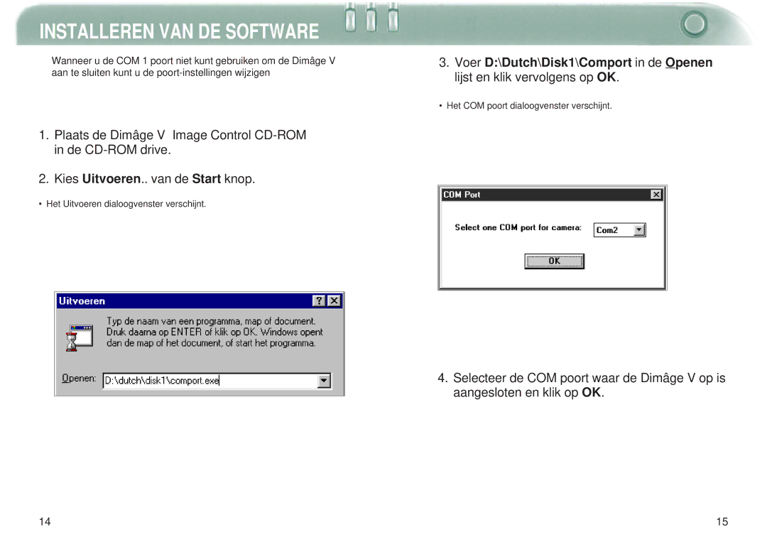 Minolta Dimage V manual Het COM poort dialoogvenster verschijnt 