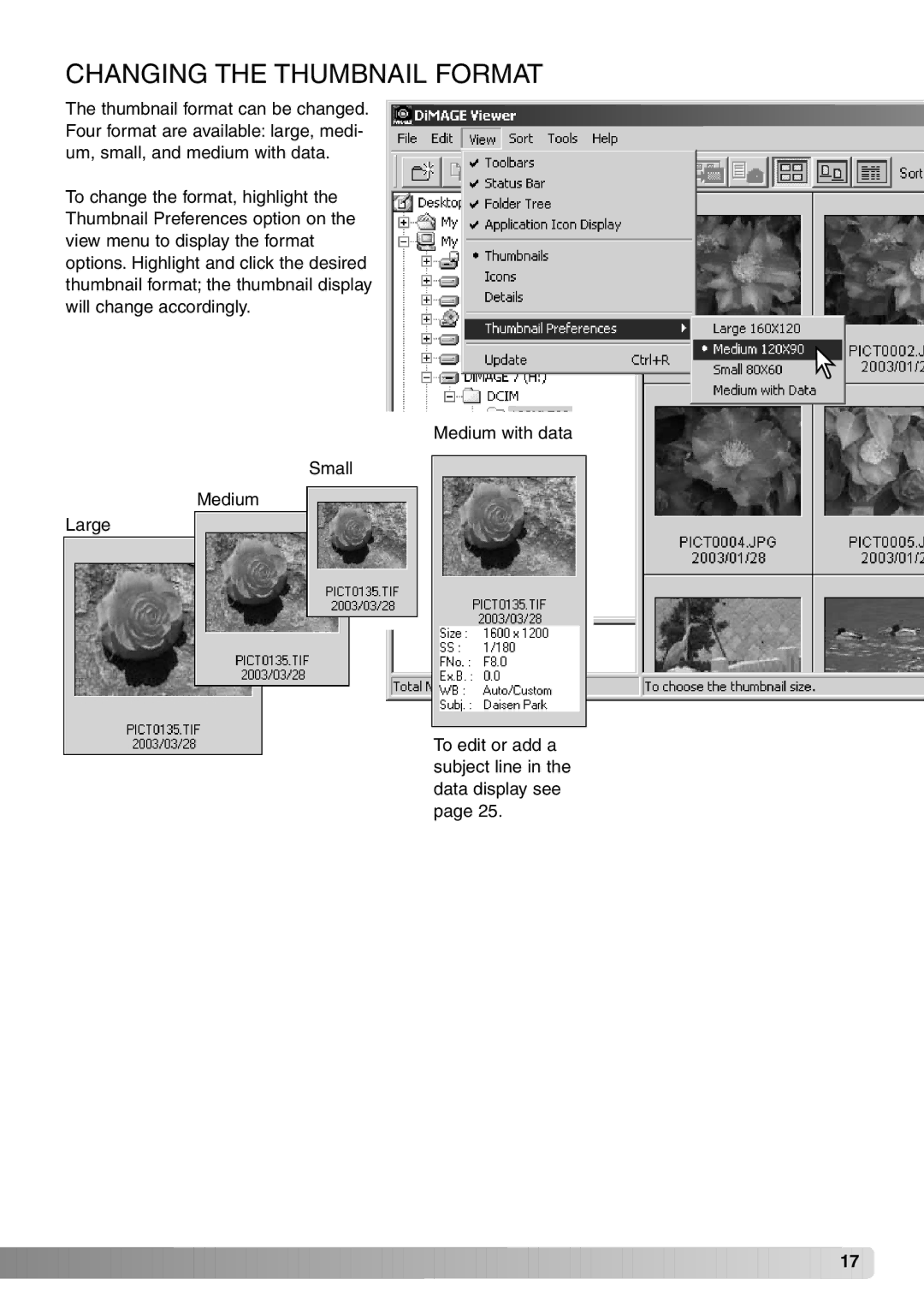 Minolta DiMAGE Viewer instruction manual Changing the Thumbnail Format 