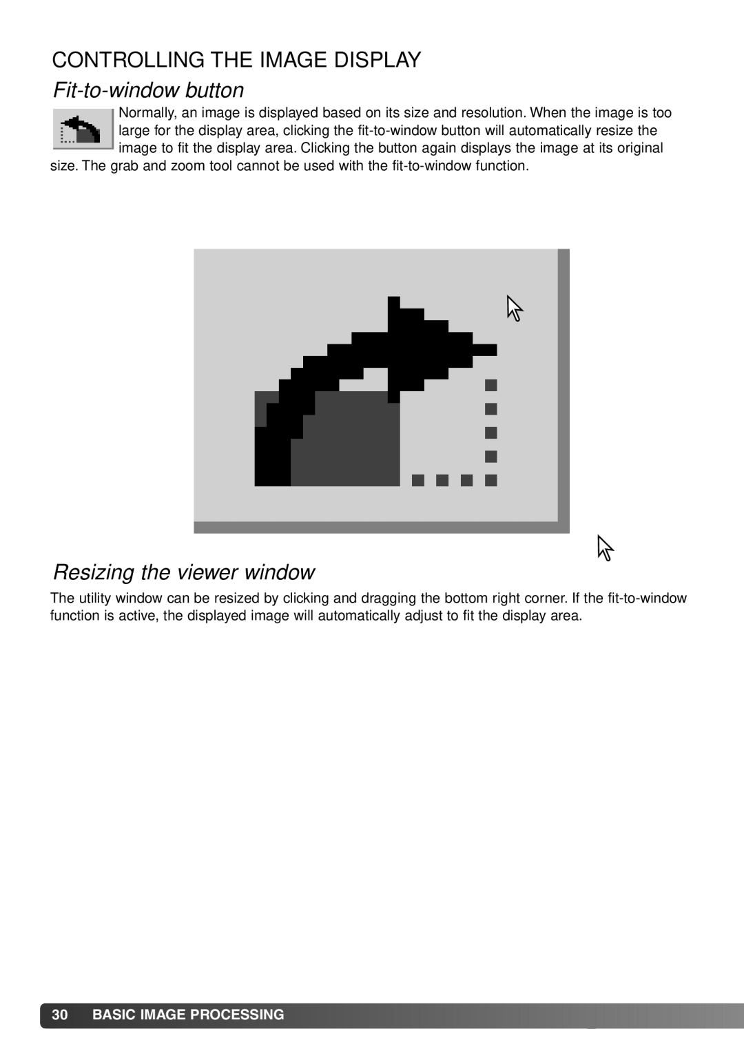 Minolta DiMAGE Viewer instruction manual Controlling the Image Display, Fit-to-window button, Resizing the viewer window 