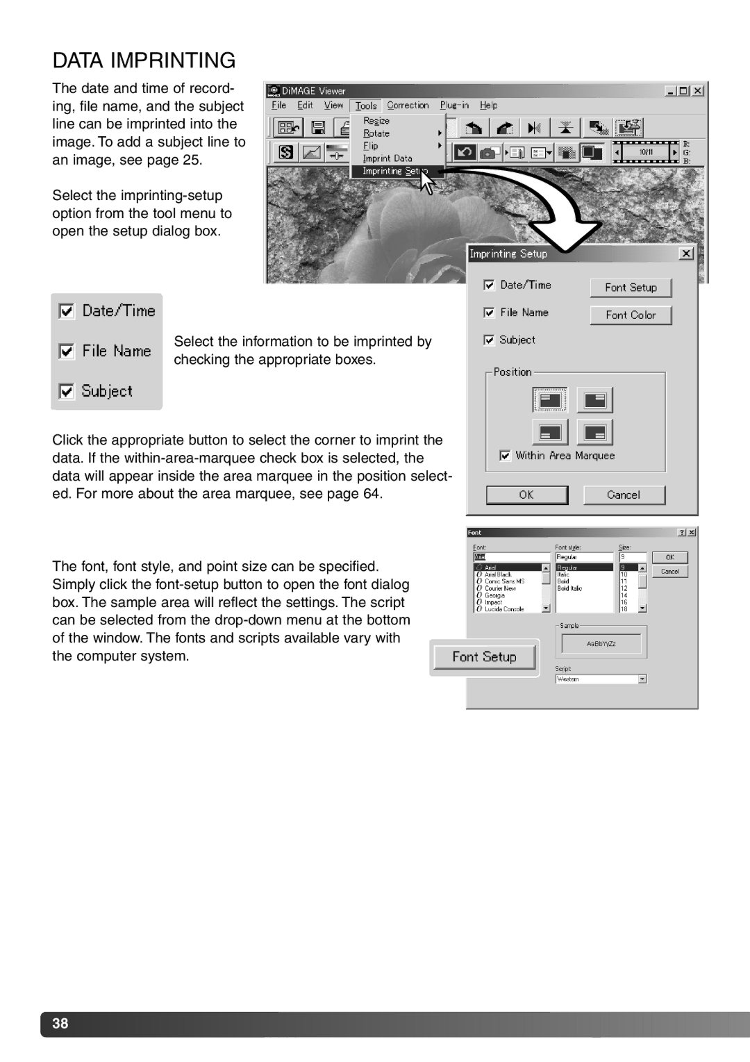 Minolta DiMAGE Viewer instruction manual Data Imprinting, Basic Image Processing 