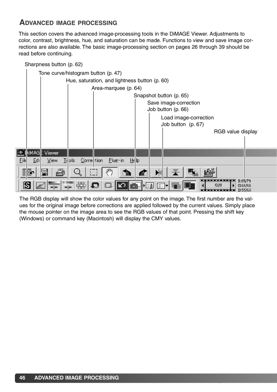 Minolta DiMAGE Viewer instruction manual Advanced Image Processing 