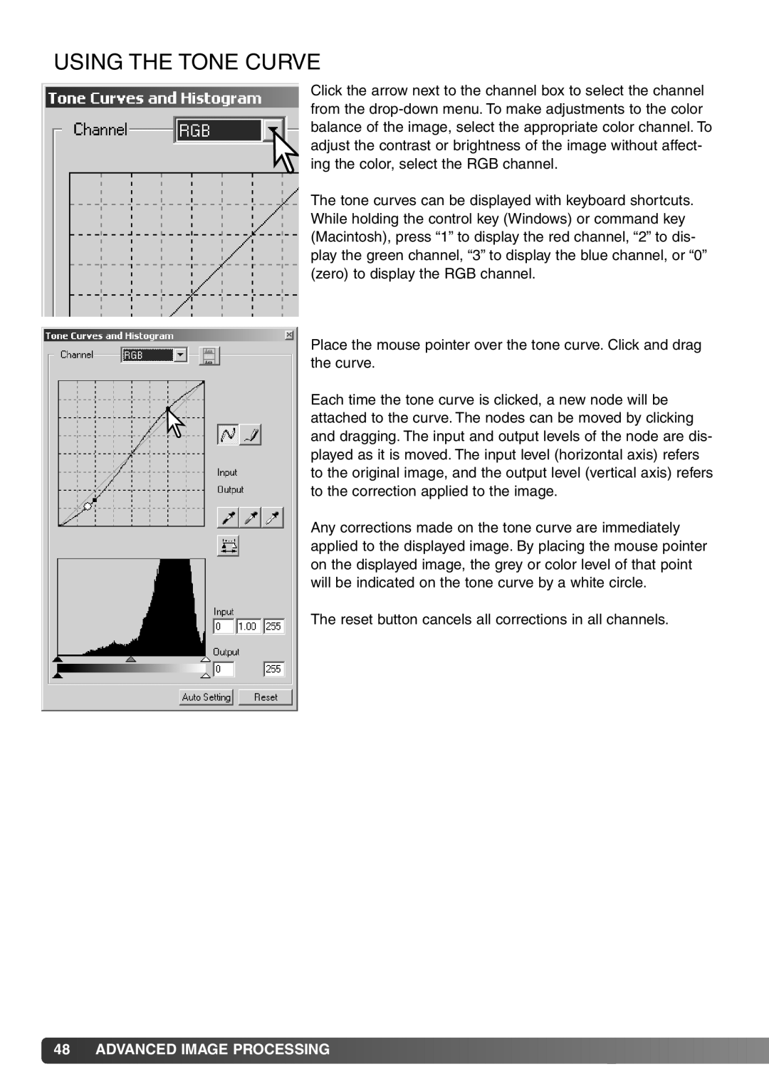 Minolta DiMAGE Viewer instruction manual Using the Tone Curve 