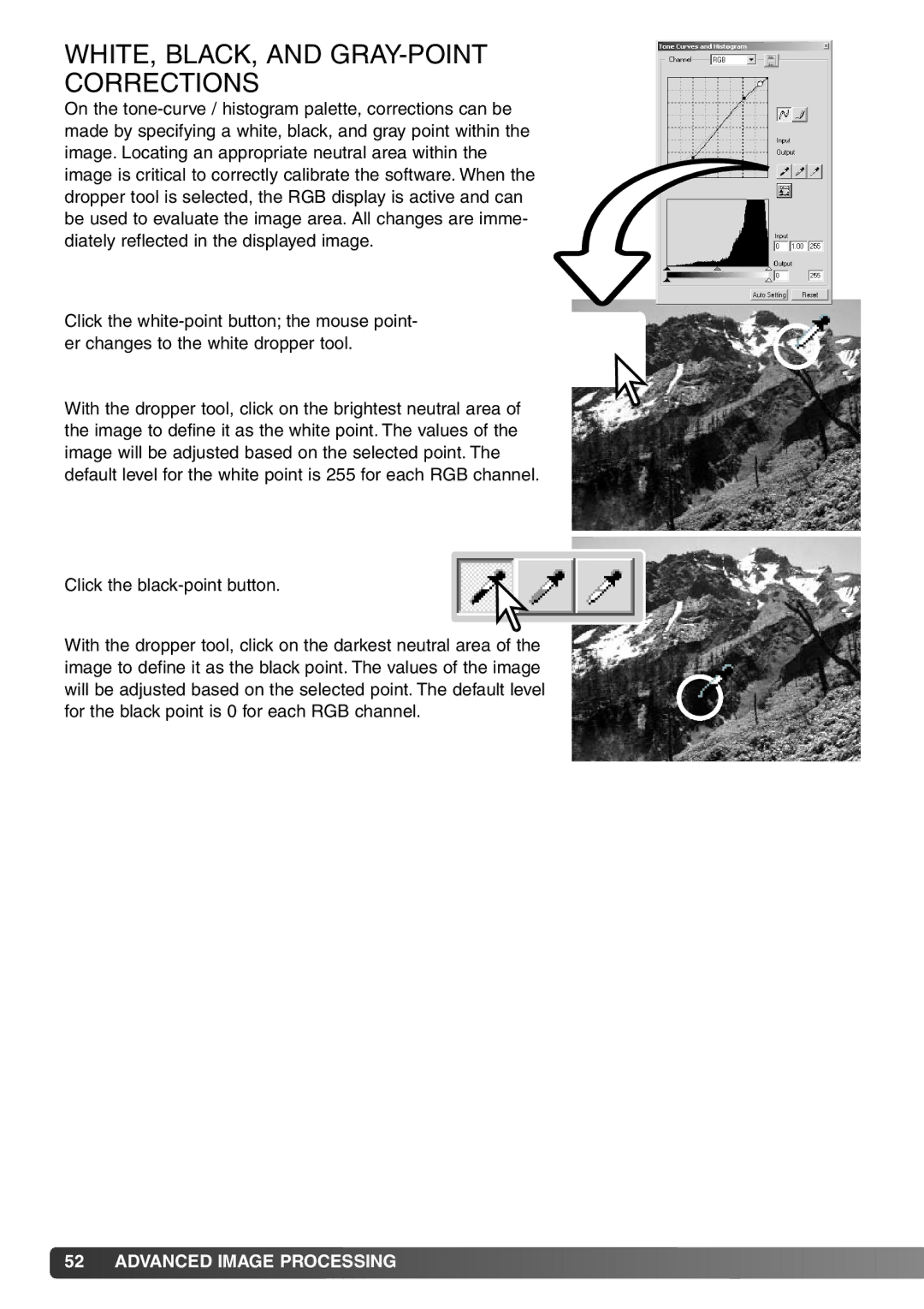 Minolta DiMAGE Viewer instruction manual WHITE, BLACK, and GRAY-POINT Corrections 