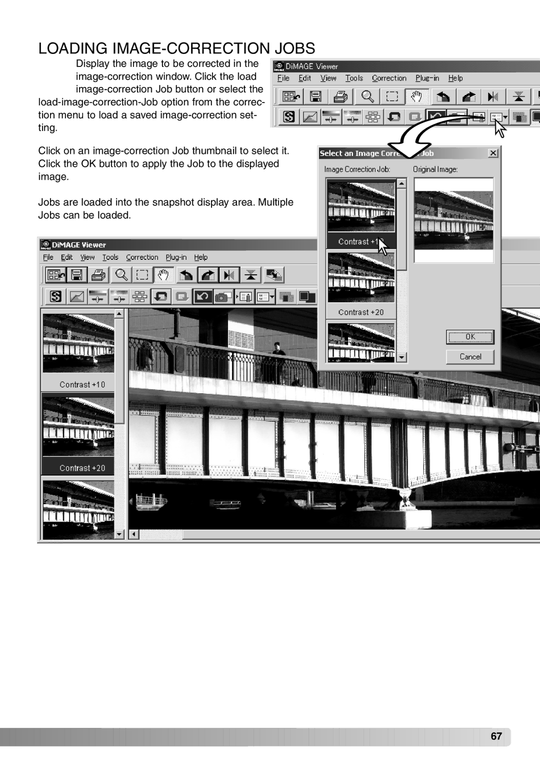 Minolta DiMAGE Viewer instruction manual Loading IMAGE-CORRECTION Jobs 