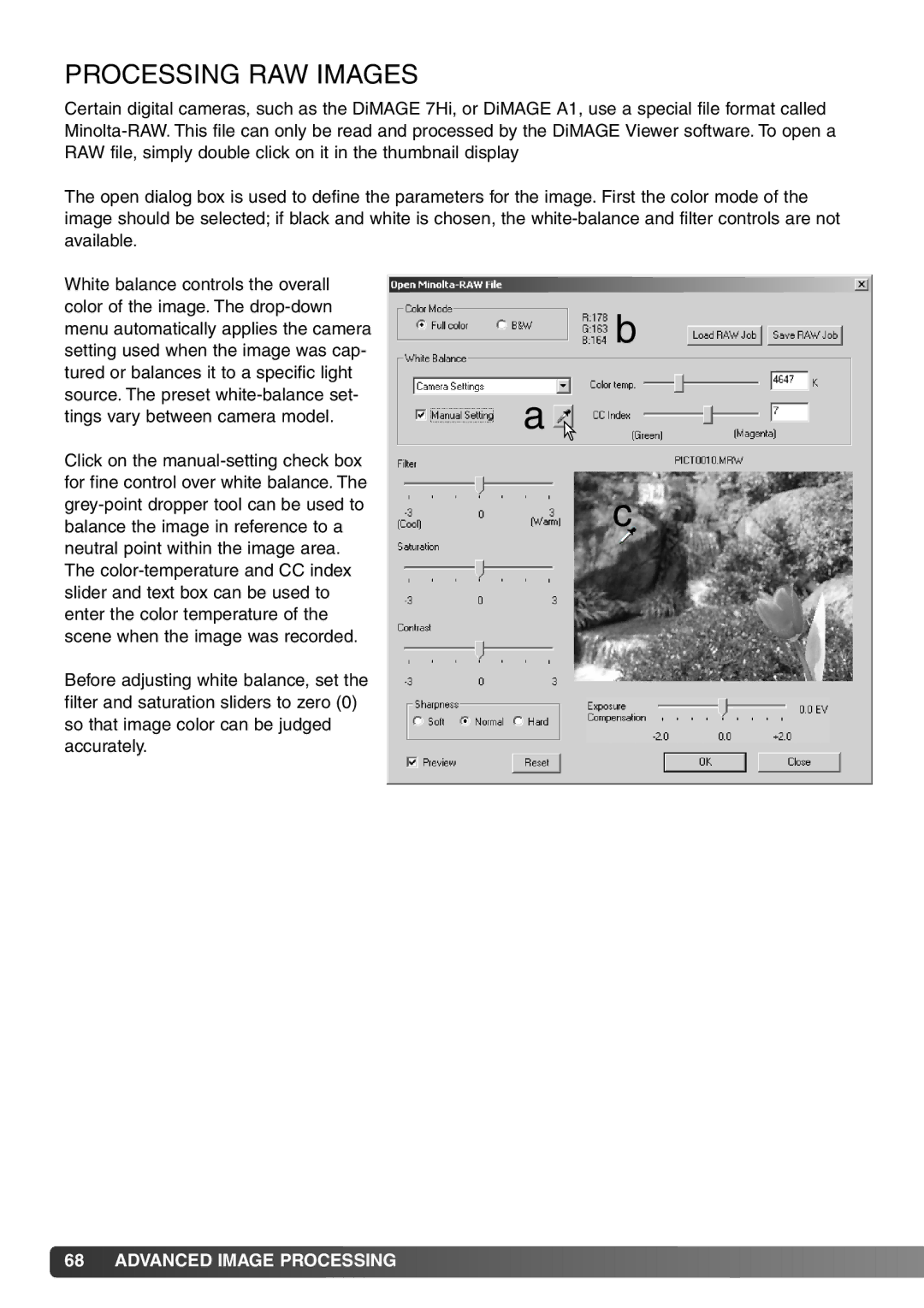 Minolta DiMAGE Viewer instruction manual Processing RAW Images 