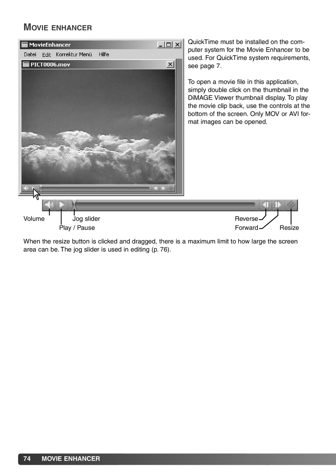 Minolta DiMAGE Viewer instruction manual Movie Enhancer 