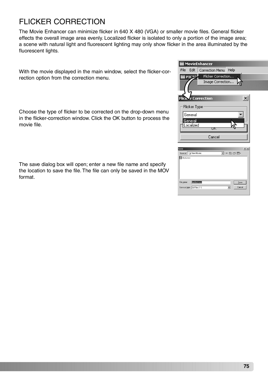 Minolta DiMAGE Viewer instruction manual Flicker Correction 