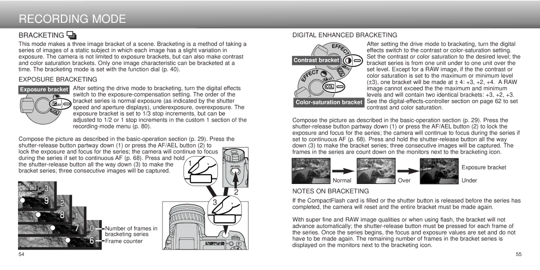 Minolta dimage7, Dimage 5 instruction manual Digital Enhanced Bracketing, Exposure Bracketing 