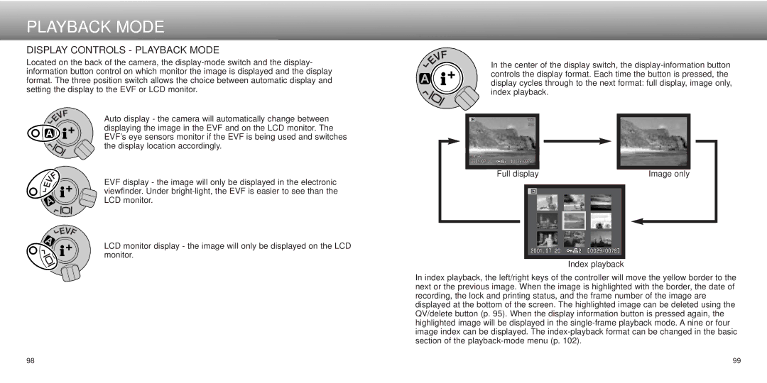 Minolta dimage7, Dimage 5 instruction manual Display Controls Playback Mode 