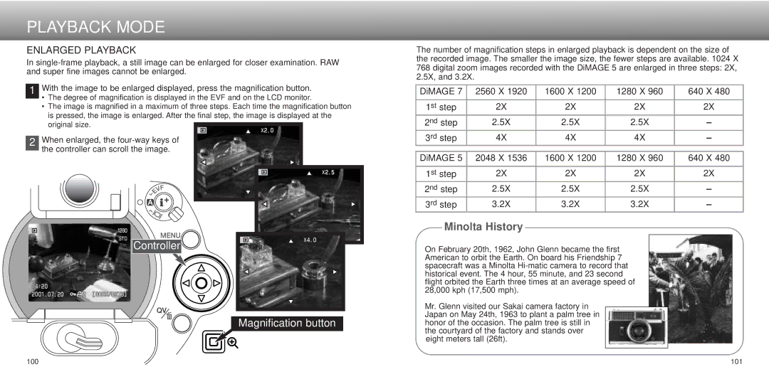 Minolta Dimage 5, dimage7 instruction manual Controller Magnification button, Enlarged Playback 