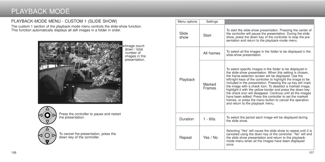 Minolta dimage7, Dimage 5 instruction manual PLAYBACK-MODE Menu Custom 1 Slide Show 