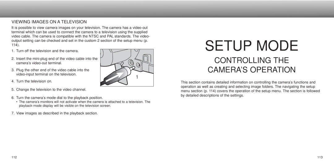 Minolta Dimage 5, dimage7 instruction manual Setup Mode, Viewing Images on a Television 