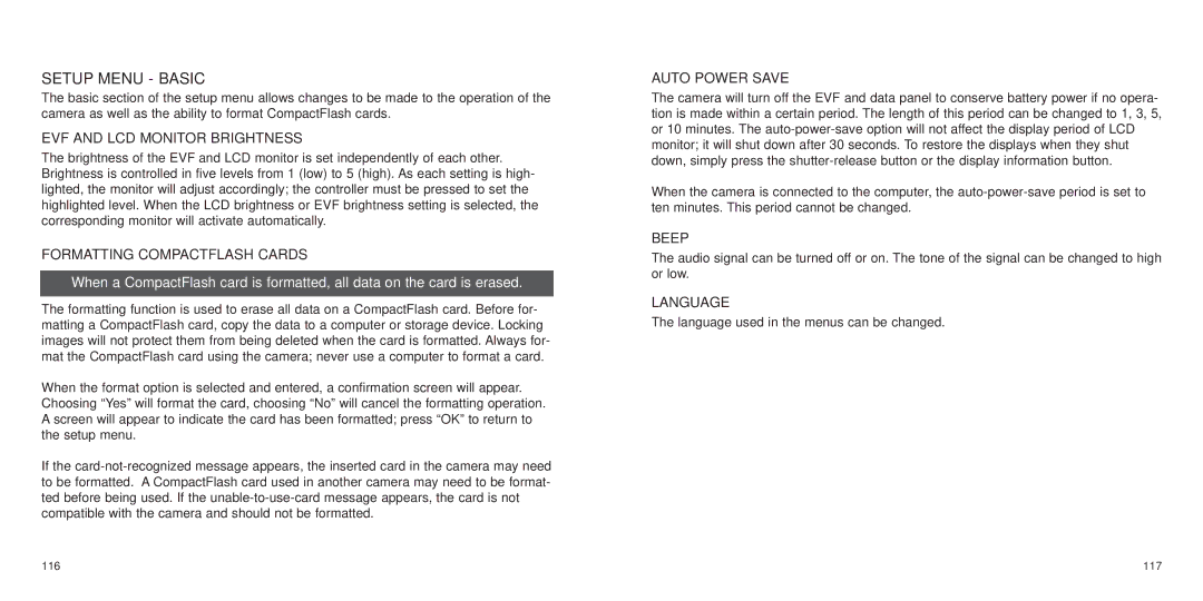 Minolta Dimage 5, dimage7 instruction manual Setup Menu Basic 