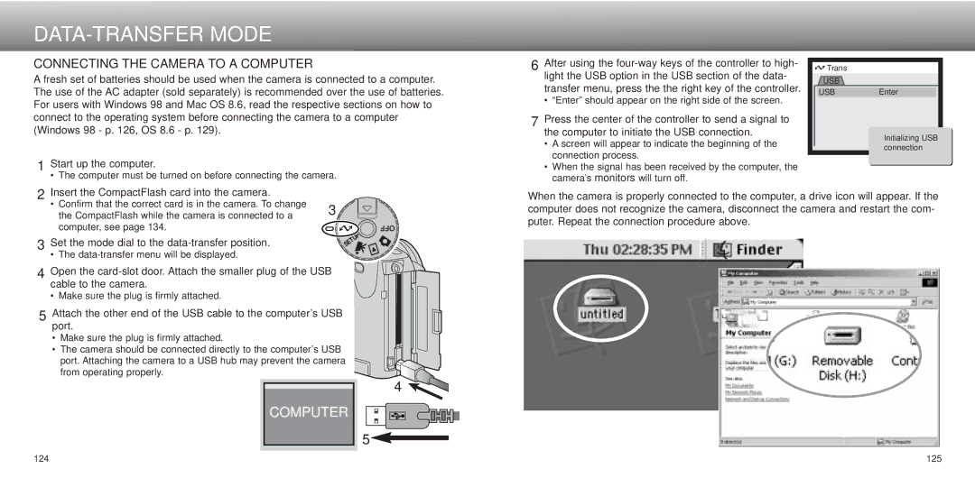 Minolta Dimage 5, dimage7 instruction manual DATA-TRANSFER Mode, Connecting the Camera to a Computer 