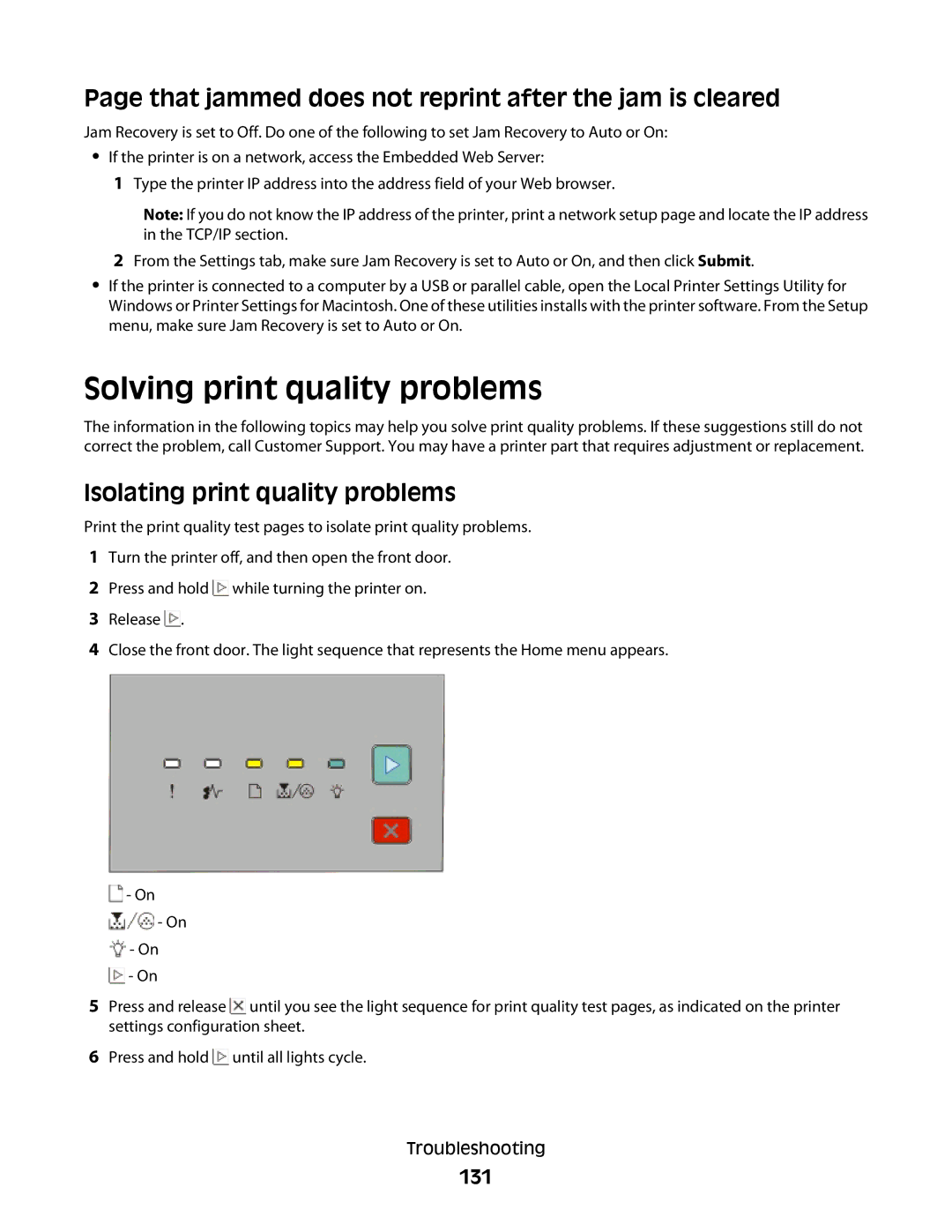 Minolta E260 manual Solving print quality problems, That jammed does not reprint after the jam is cleared, 131 