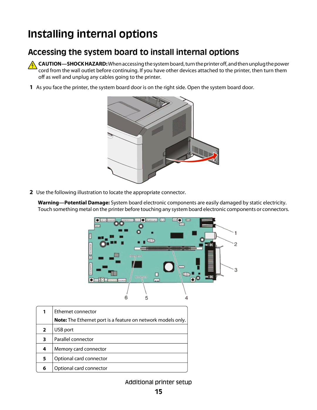 Minolta E260 manual Installing internal options, Accessing the system board to install internal options 