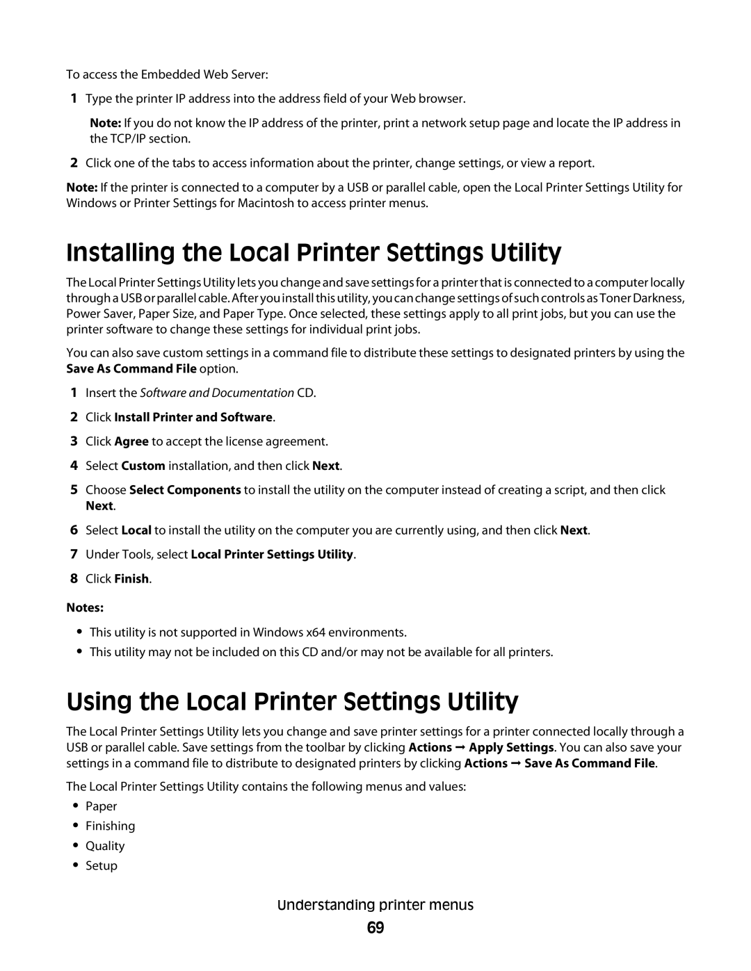 Minolta E260 manual Installing the Local Printer Settings Utility, Using the Local Printer Settings Utility 