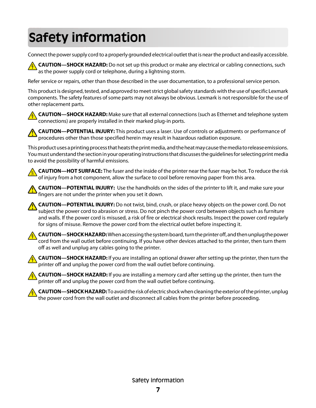 Minolta E260 manual Safety info rm ation 