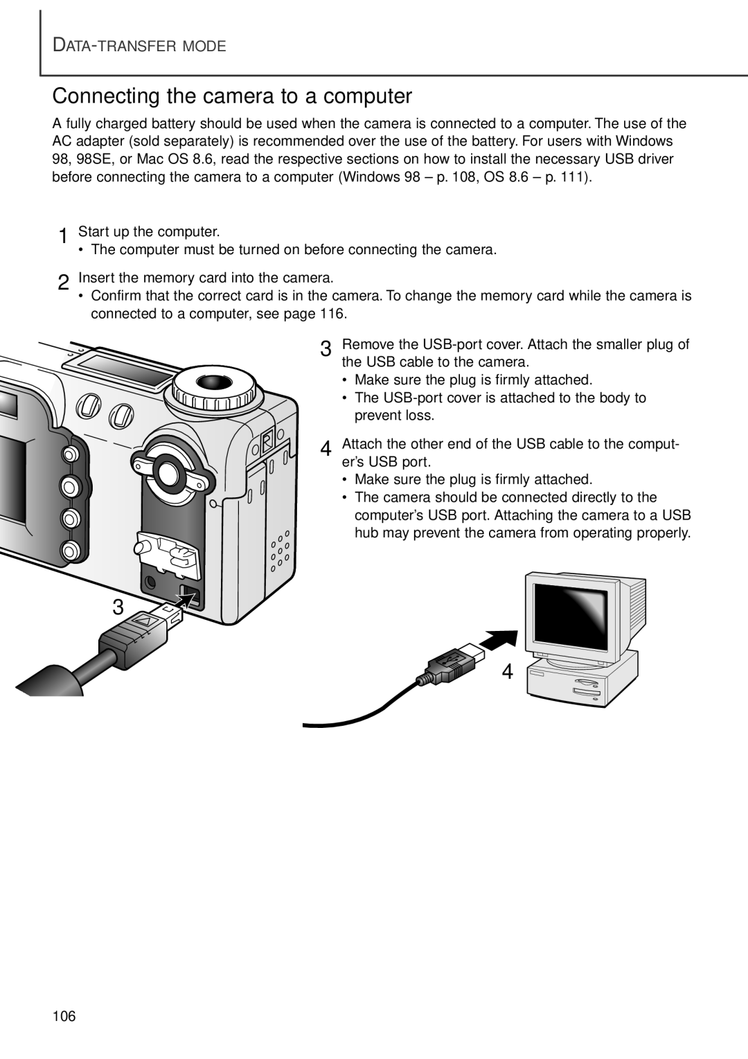 Minolta F100 instruction manual Connecting the camera to a computer 