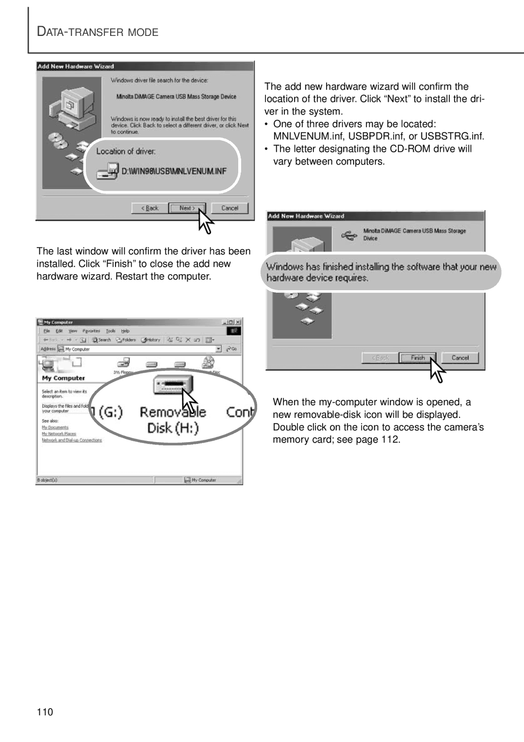 Minolta F100 instruction manual DATA-TRANSFER Mode 