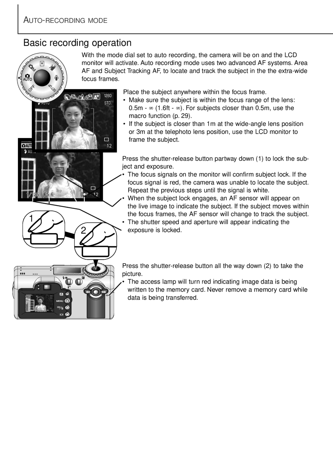 Minolta F100 instruction manual Basic recording operation 