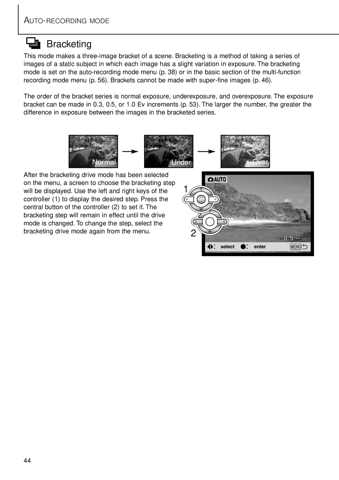 Minolta F100 instruction manual Bracketing, Normal Under 