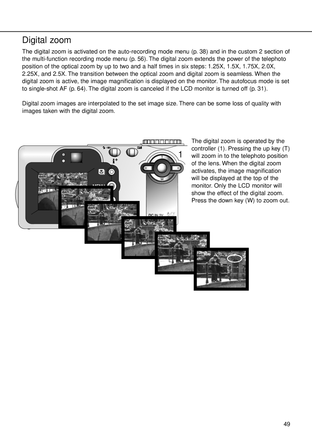 Minolta F100 instruction manual Digital zoom 