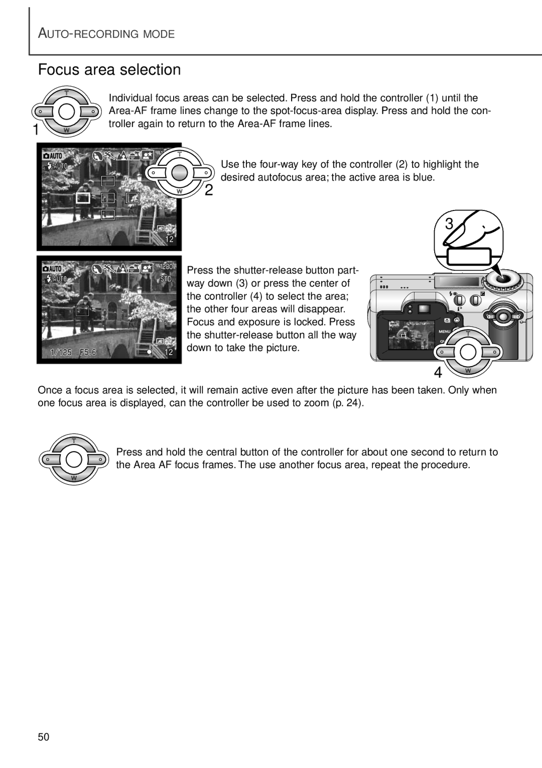 Minolta F100 instruction manual Focus area selection 