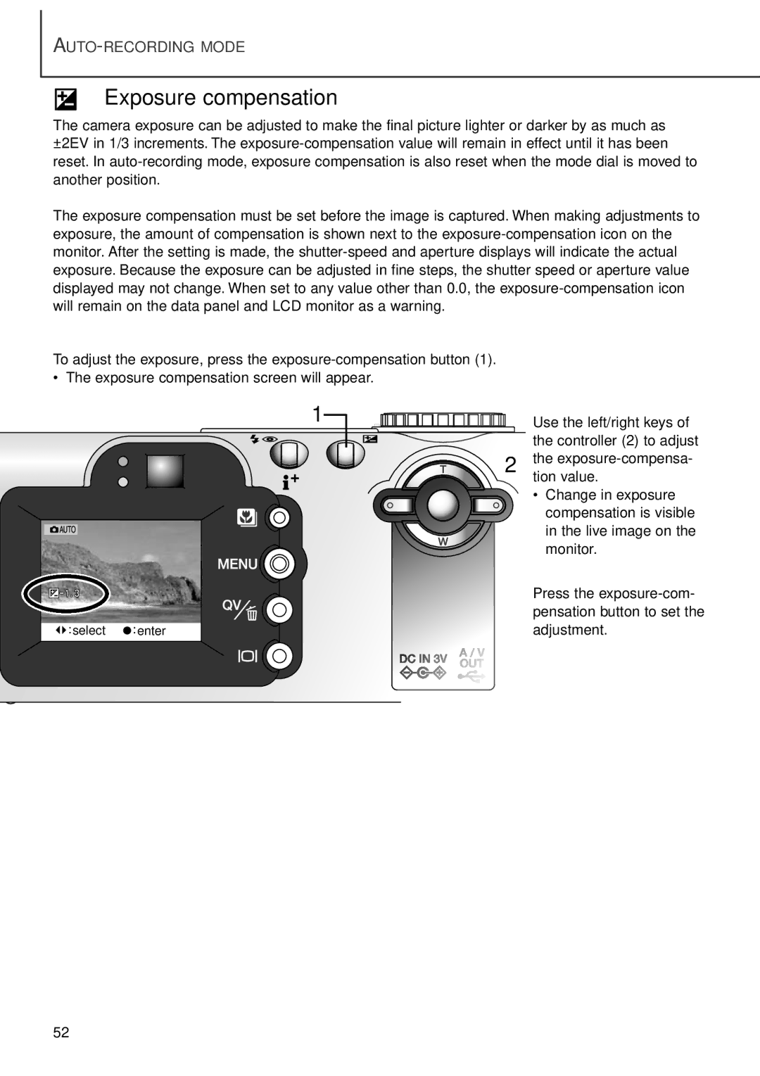 Minolta F100 instruction manual Exposure compensation 