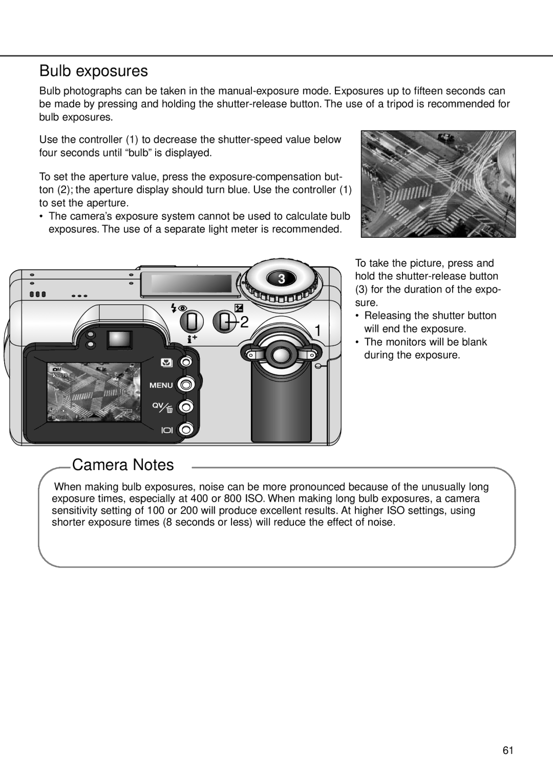 Minolta F100 instruction manual Bulb exposures, Camera Notes 