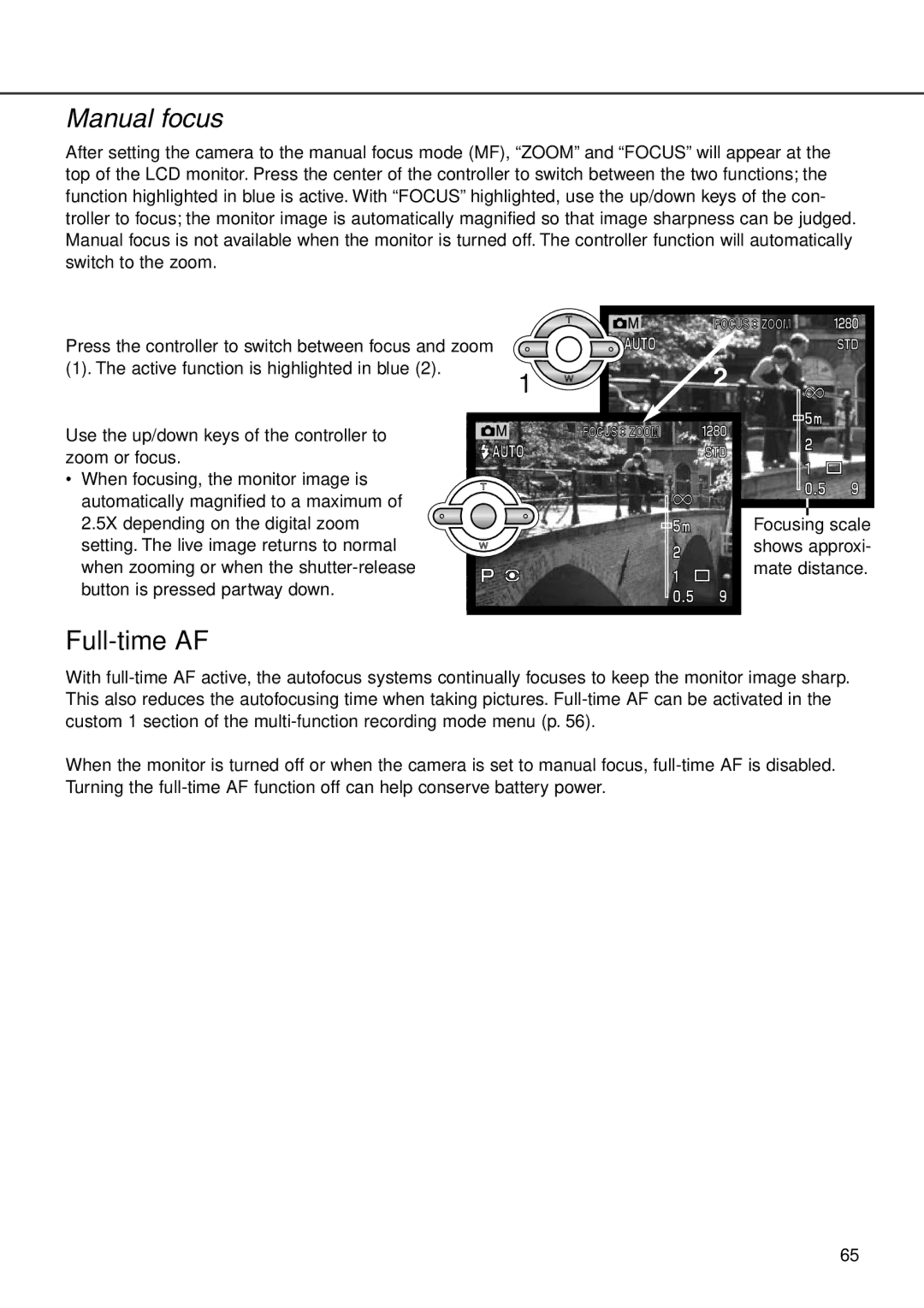 Minolta F100 instruction manual Manual focus, Full-time AF 