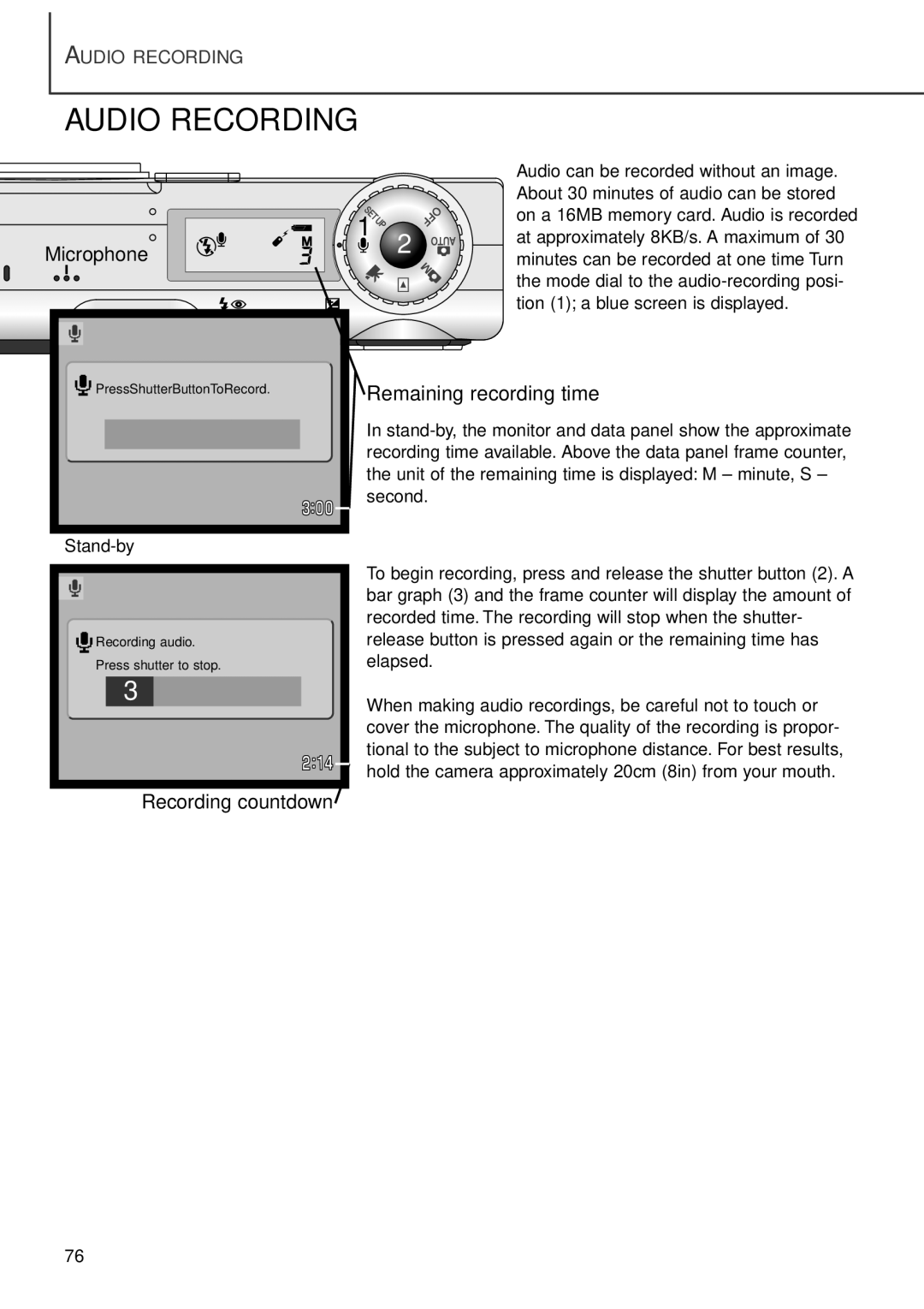 Minolta F100 instruction manual Audio Recording 