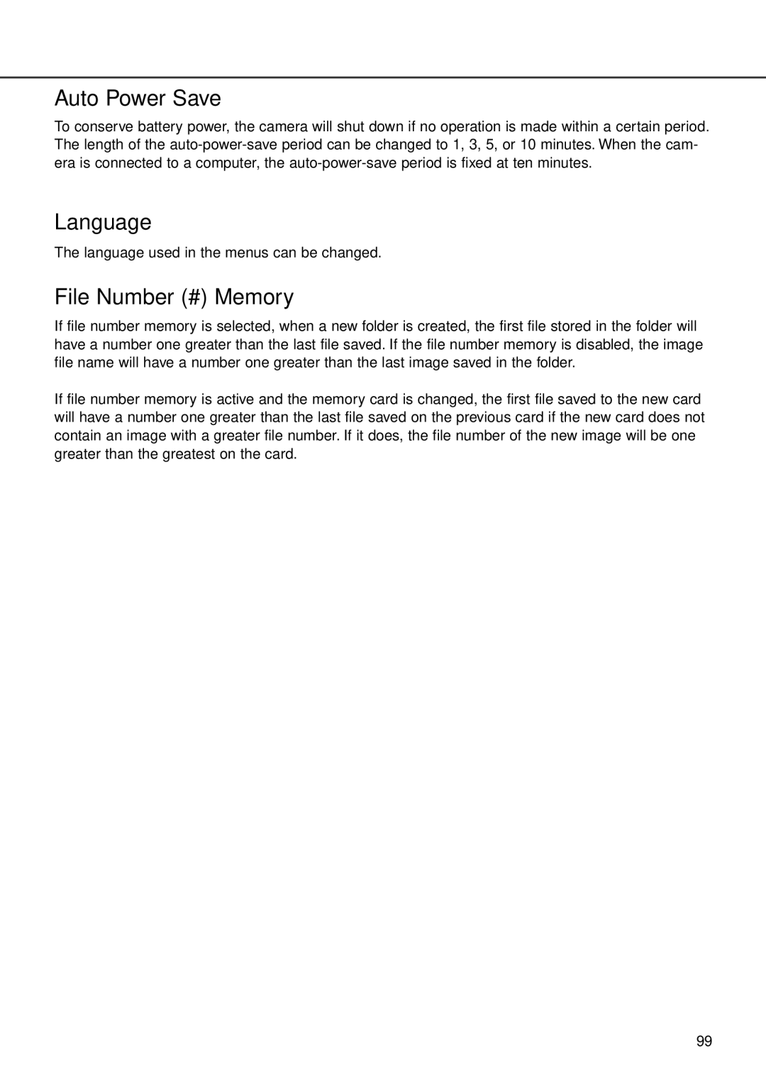 Minolta F100 instruction manual Language, File Number # Memory 