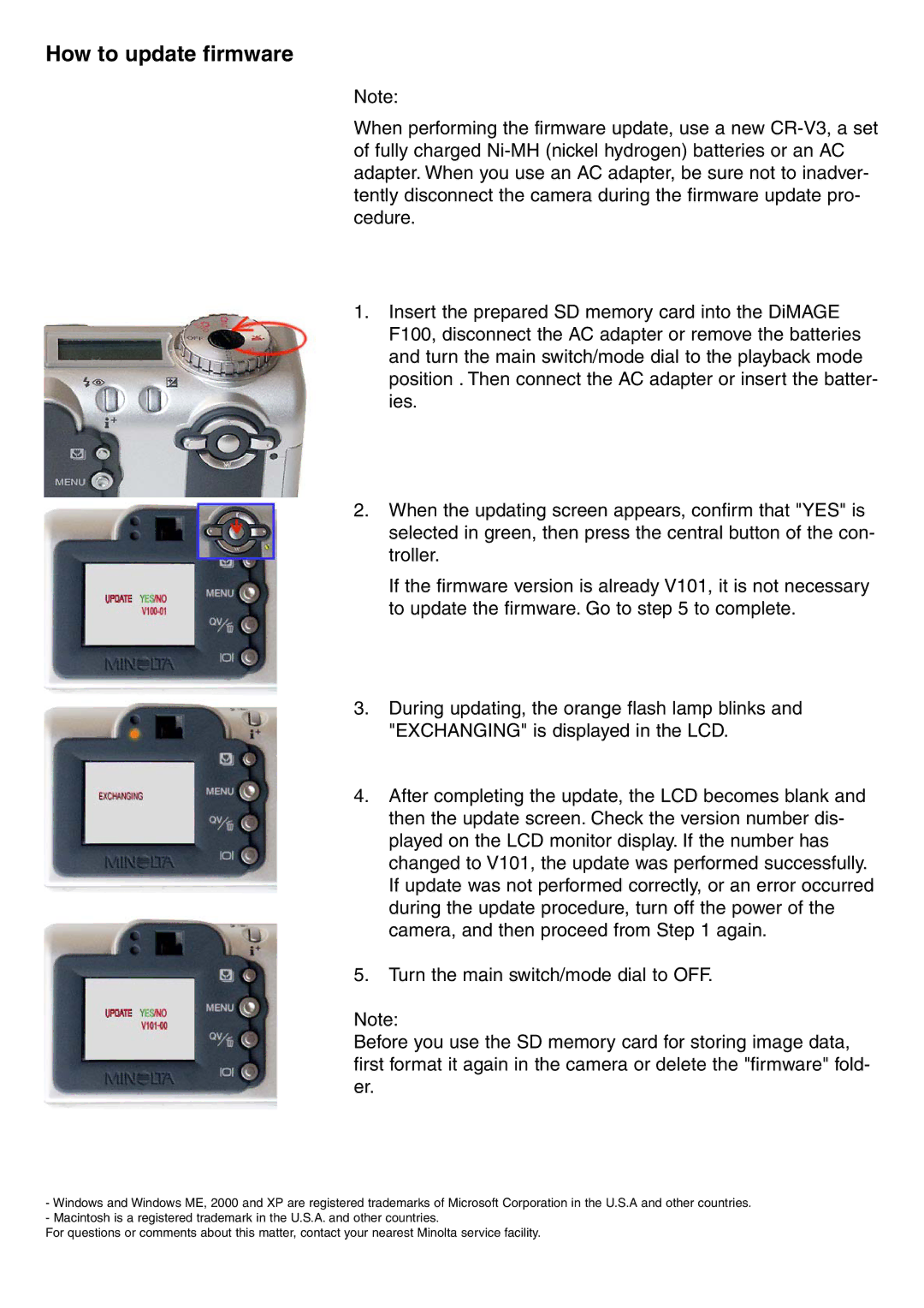 Minolta F100 installation instructions How to update firmware 