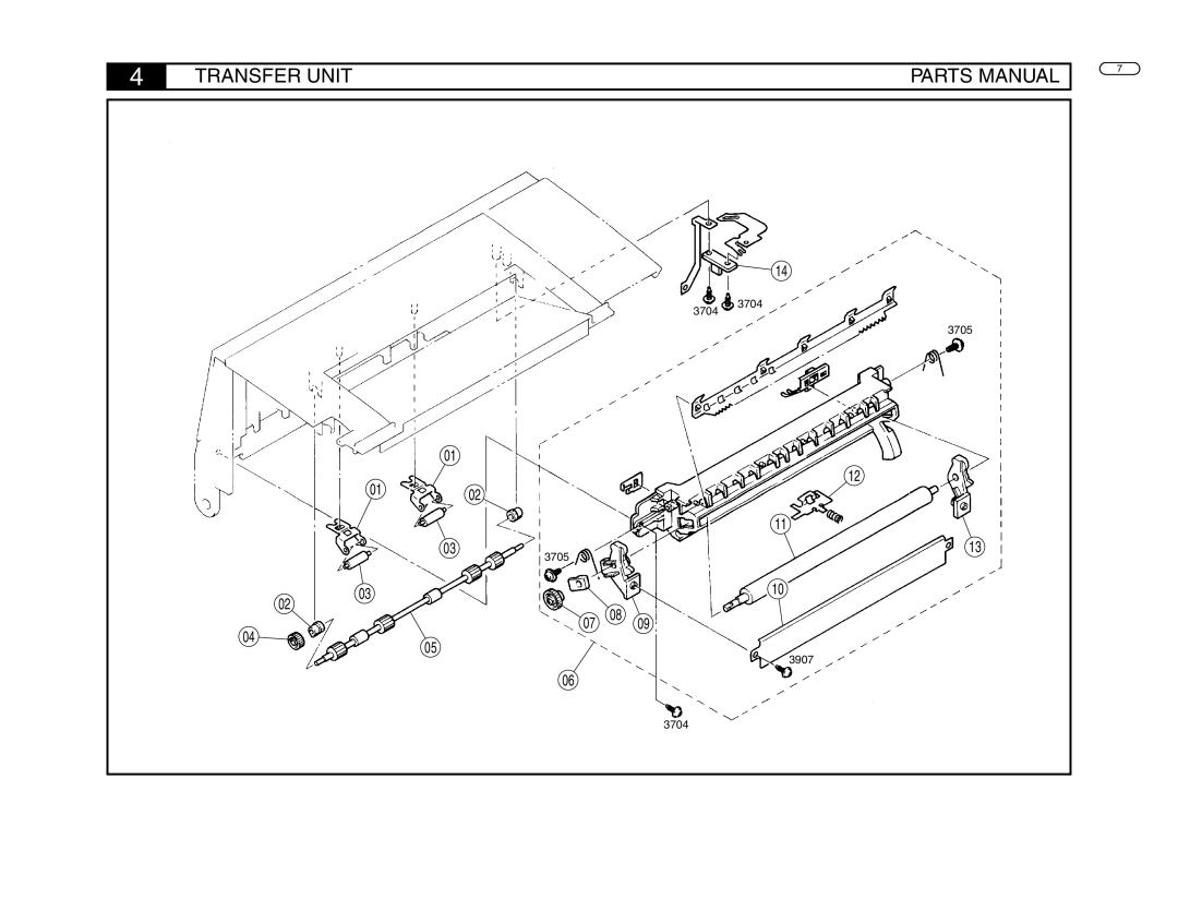 Minolta FAX5600 manual Transfer Unit Parts Manual, 3705 3704 3907 