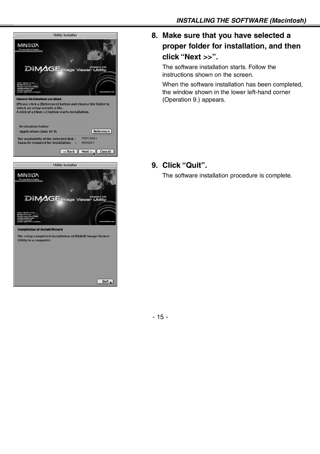 Minolta H-A106 instruction manual Click Quit 