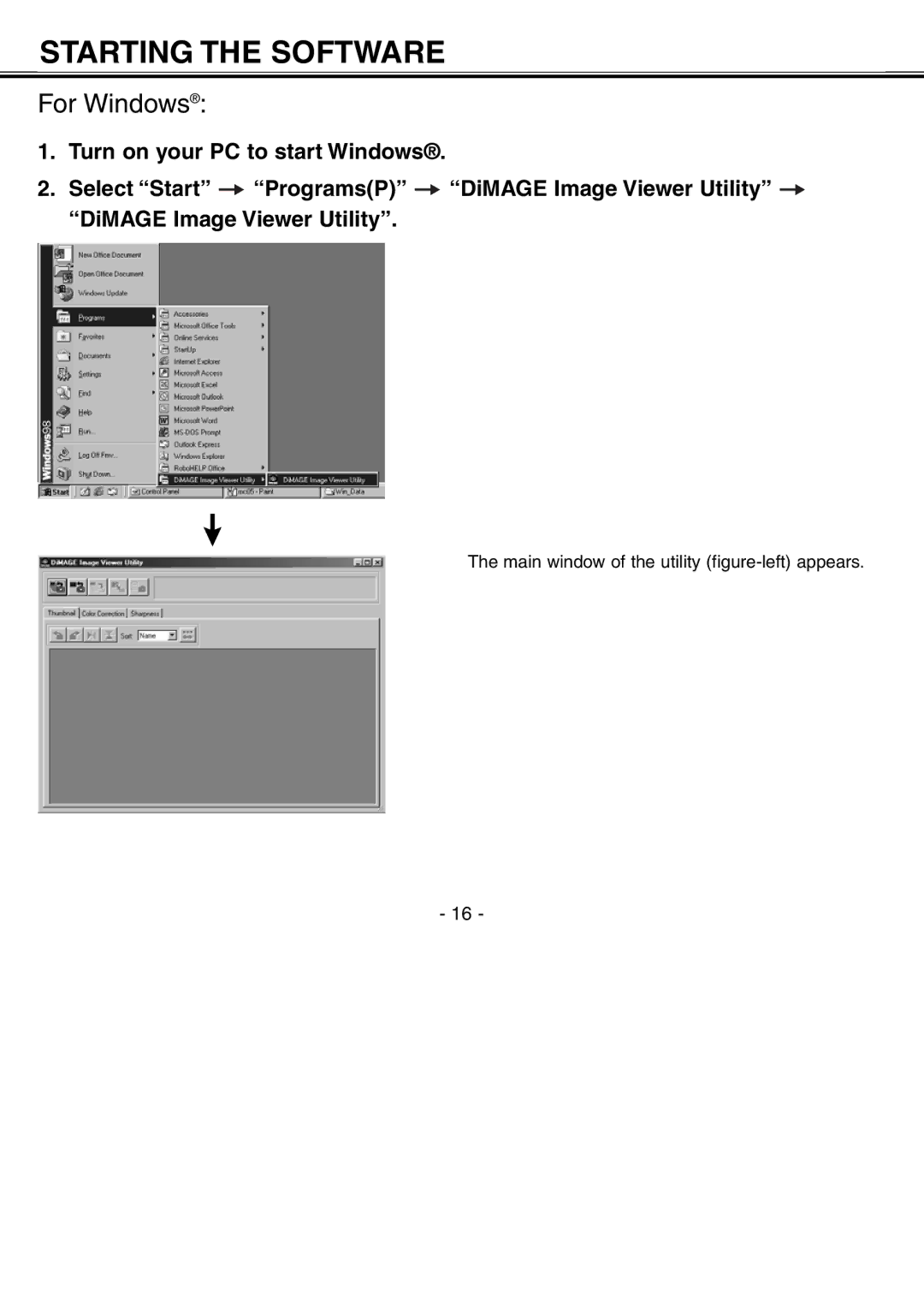 Minolta H-A106 instruction manual Starting the Software 