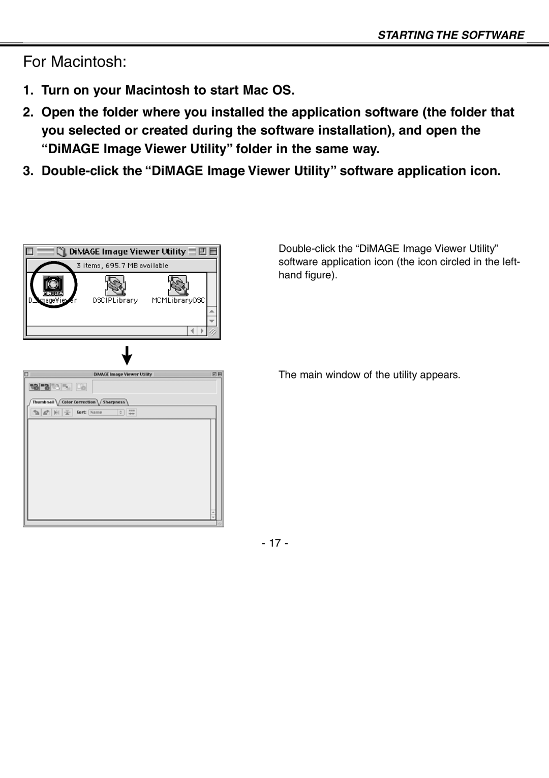 Minolta H-A106 instruction manual Starting the Software 