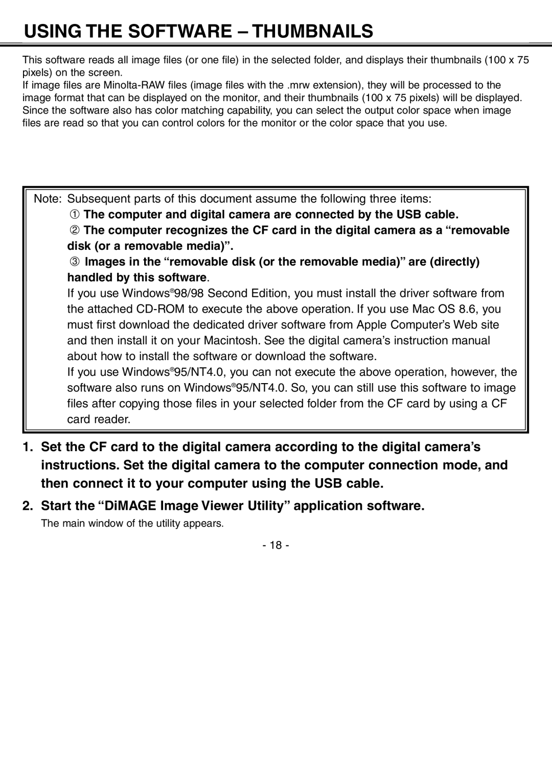 Minolta H-A106 instruction manual Using the Software Thumbnails 