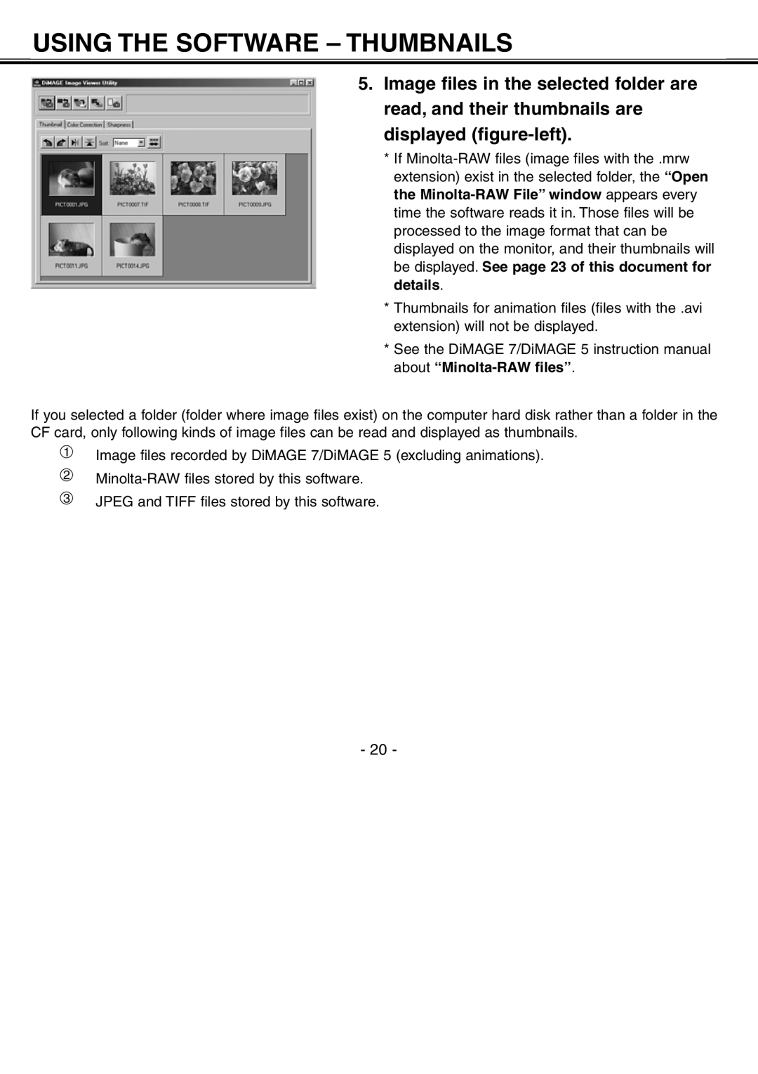 Minolta H-A106 instruction manual Using the Software Thumbnails 