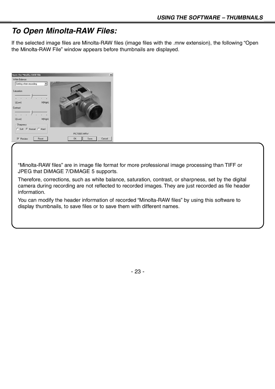 Minolta H-A106 instruction manual To Open Minolta-RAW Files 