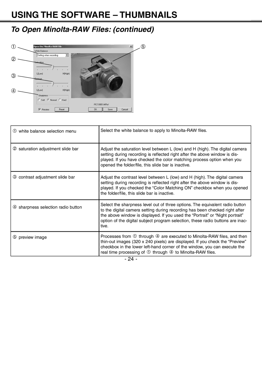 Minolta H-A106 instruction manual Using the Software Thumbnails 