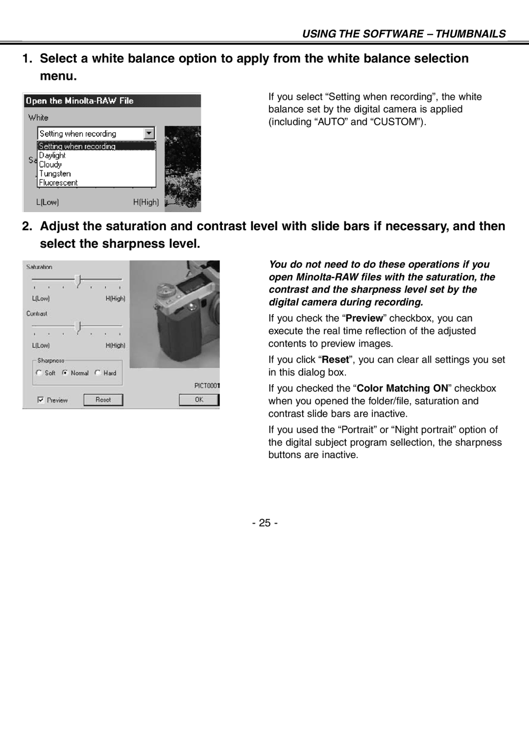 Minolta H-A106 instruction manual Using the Software Thumbnails 