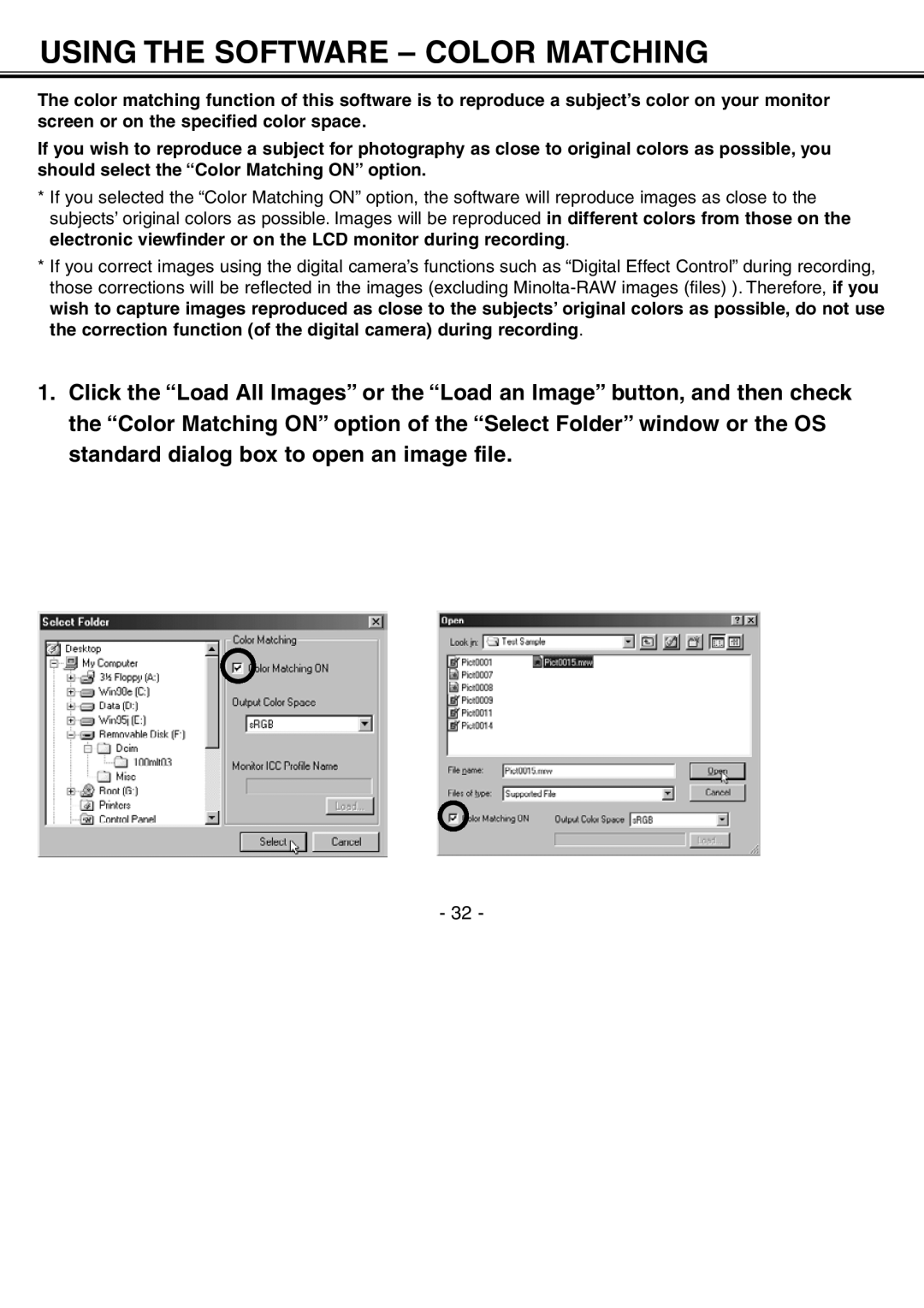 Minolta H-A106 instruction manual Using the Software Color Matching 