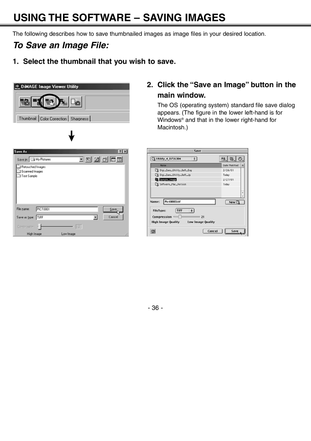 Minolta H-A106 instruction manual Using the Software Saving Images, To Save an Image File 