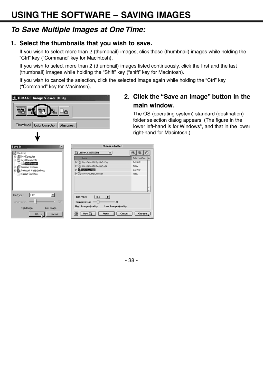 Minolta H-A106 instruction manual To Save Multiple Images at One Time, Select the thumbnails that you wish to save 