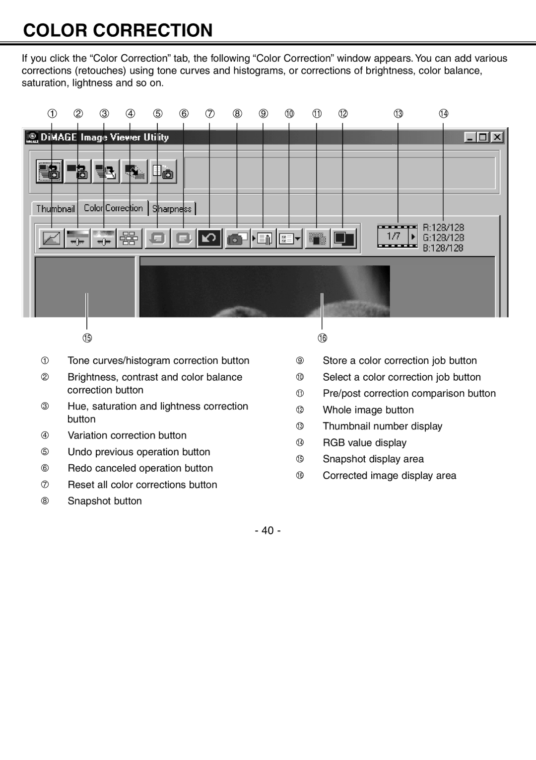 Minolta H-A106 instruction manual Color Correction 